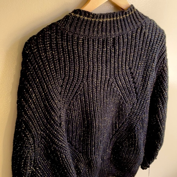 NWT black gold metallic shimmer JOHN + JENN designer knit sweater XS S - Picture 8 of 12